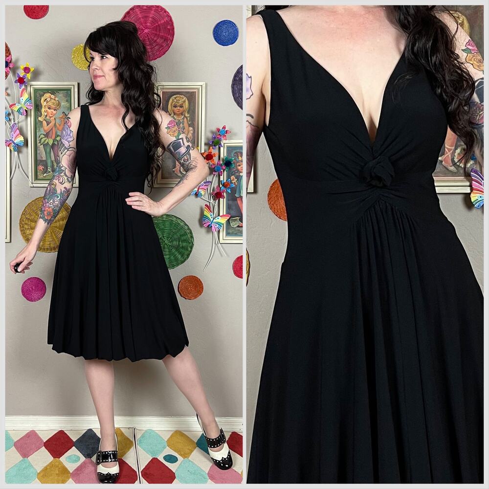 Vintage Y2K Black Sleeveless Bubble Hem Cocktail Dress